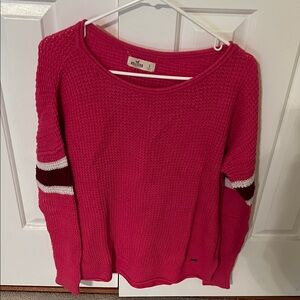 Hollister Pink Sweater with Striped Sleeves